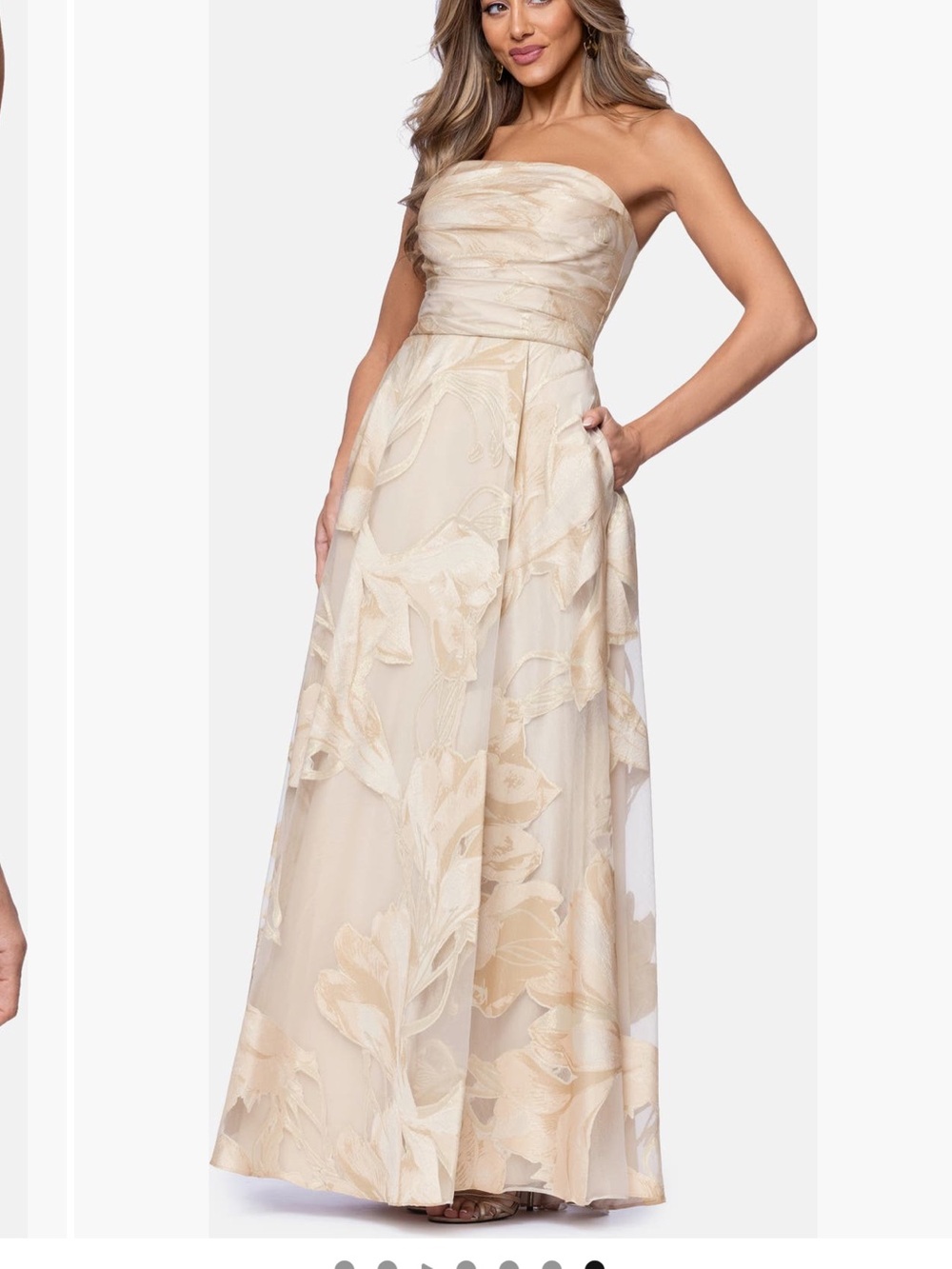 Xscape Evenings Shania Floral Jacquard Strapless Gown - Picture 2 of 9